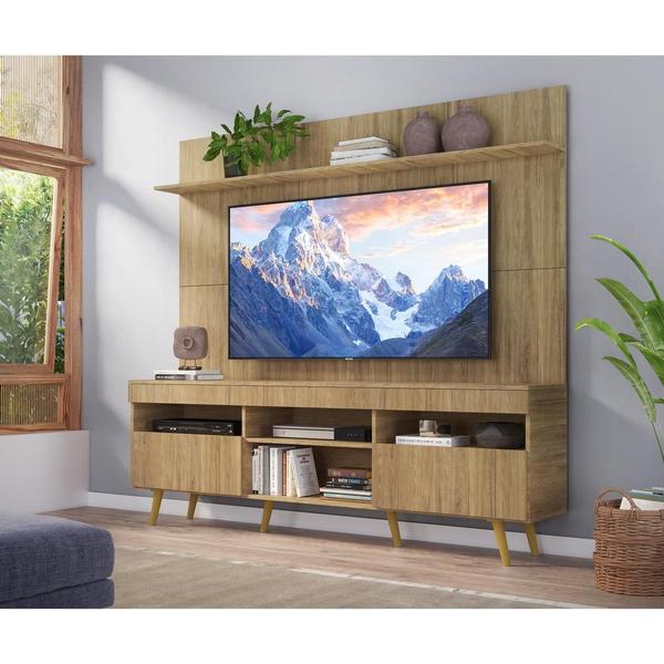 Imagem de Rack com Painel TV 65" Madri Multimóveis Rustic com Prateleira e Pés Retrô Natural