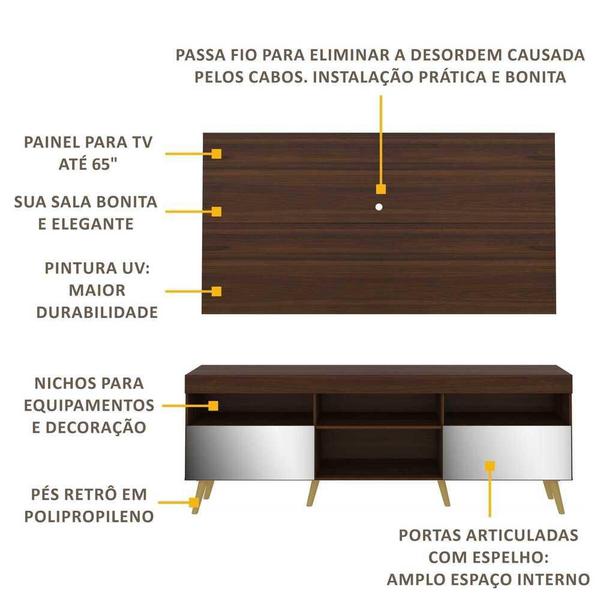 Imagem de Rack com Painel TV 65" Retrô com Espelho Flórida Multimóveis V3138