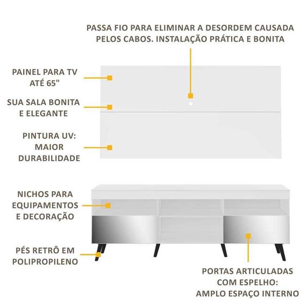 Imagem de Rack com Painel TV 65" Retrô com Espelho Flórida Multimóveis V3138