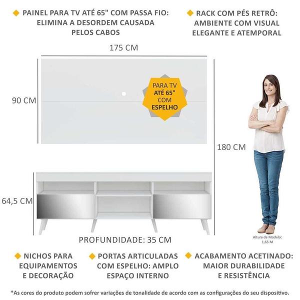 Imagem de Rack com Painel TV 65" Retrô com Espelho Londres Multimóveis V3342