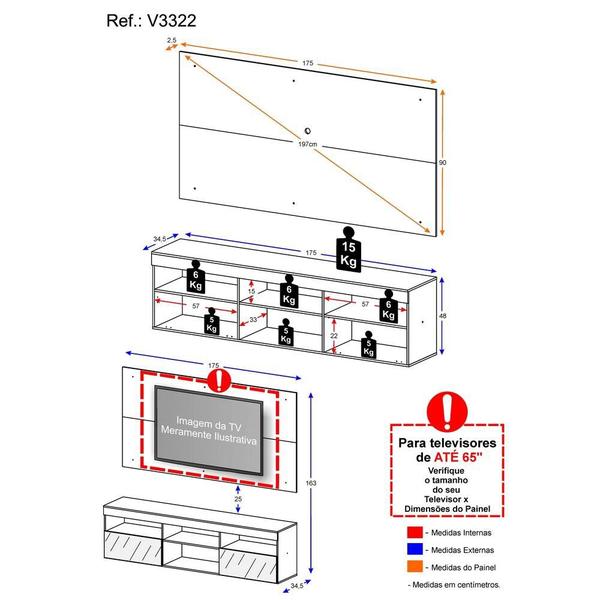 Imagem de Rack com Painel TV 65" Suspenso com Espelho Flórida Multimóveis V3322