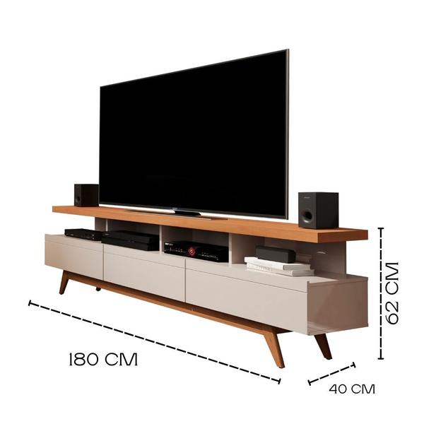 Imagem de Rack com Pe de Madeira para Sala para TV Vivare Wood 1,80 3 Gavetoes