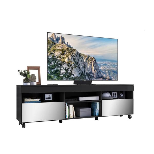 Imagem de Rack com Rodízios e Espelho para TV até 65" Multimóveis Paris FG3330 com 2 Portas Preto