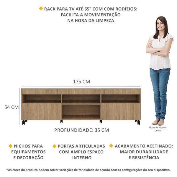 Imagem de Rack com Rodízios para TV até 65" Multimóveis Paris FG3325 com 2 Portas Rustic