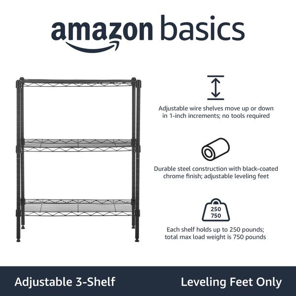 Imagem de Rack de armazenamento Amazon Basics de 3 prateleiras em aço preto 23,2x13,4x30