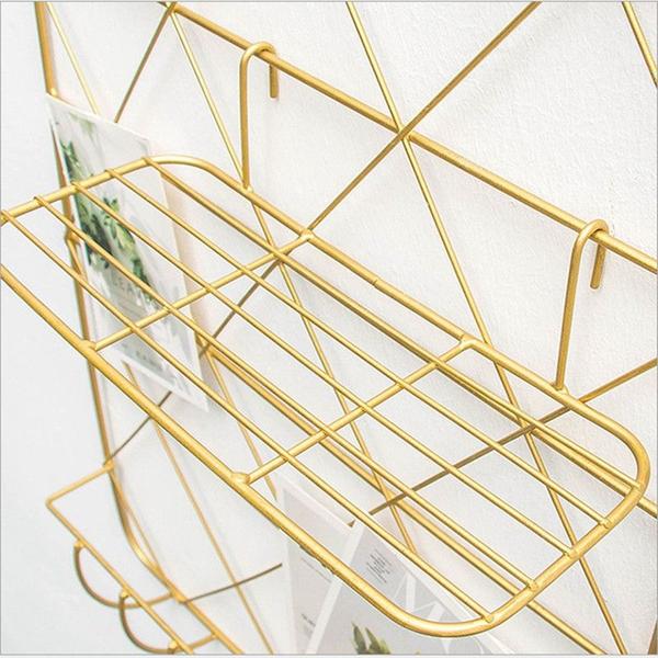 Imagem de Rack de armazenamento para pendurar na parede Wokex Nordic DIY Iron Mesh Gold