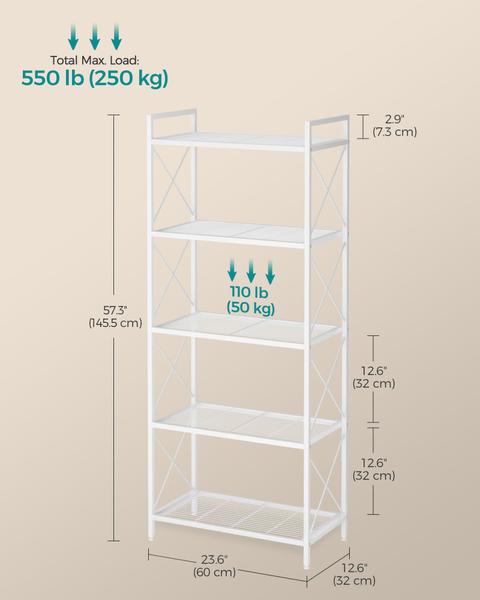 Imagem de Rack de armazenamento SONGMICS de metal de 5 camadas com malha densa 32x60x145,5cm