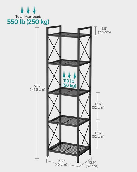 Imagem de Rack de armazenamento SONGMICS de metal de 5 camadas com malha densa de 145,5 cm, preto