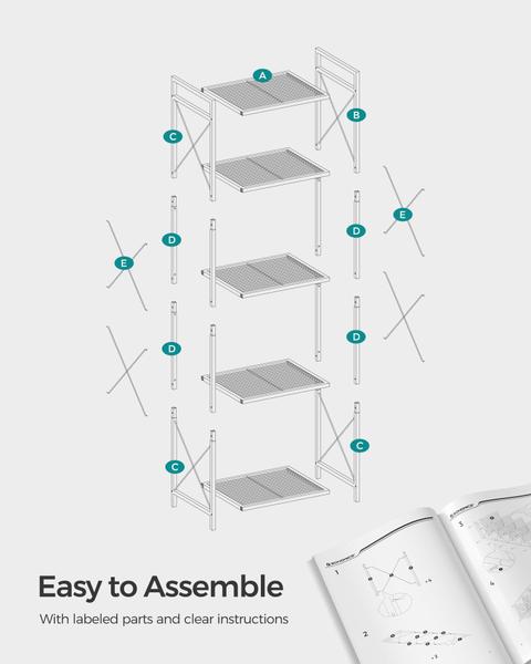 Imagem de Rack de armazenamento SONGMICS de metal de 5 camadas com malha densa de 145,5 cm, preto