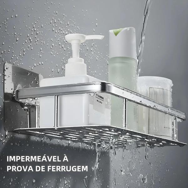Rack de Canto para Banheiro - Sem Furação - Suporte para Chuveiro Imagem de Rack de Canto para Banheiro - Sem Furação - Suporte para Chuveiro