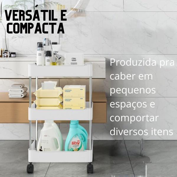 Imagem de Rack de Prateleiras de Plástico e Hastes de Metal pra Organização Doméstica 3 Camadas