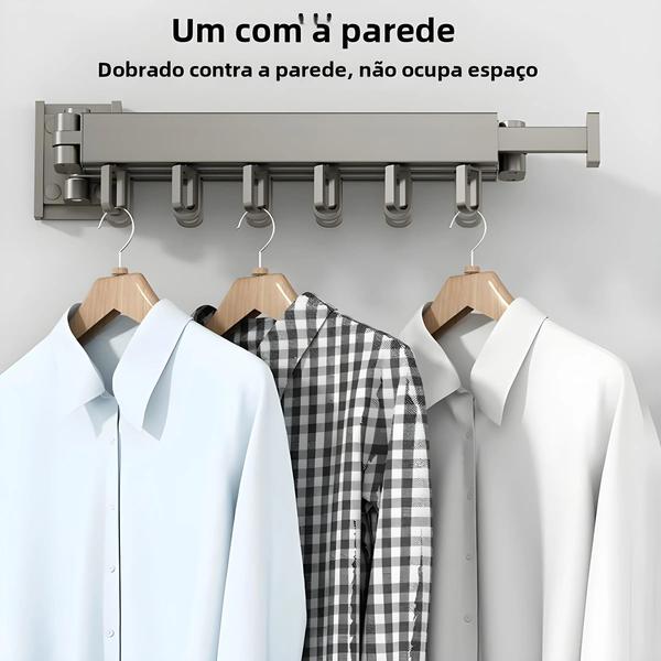 Imagem de Rack De Secagem De Roupas De Montagem Em Parede Extensível Dobrável Cabide De Lavanderia Com Haste