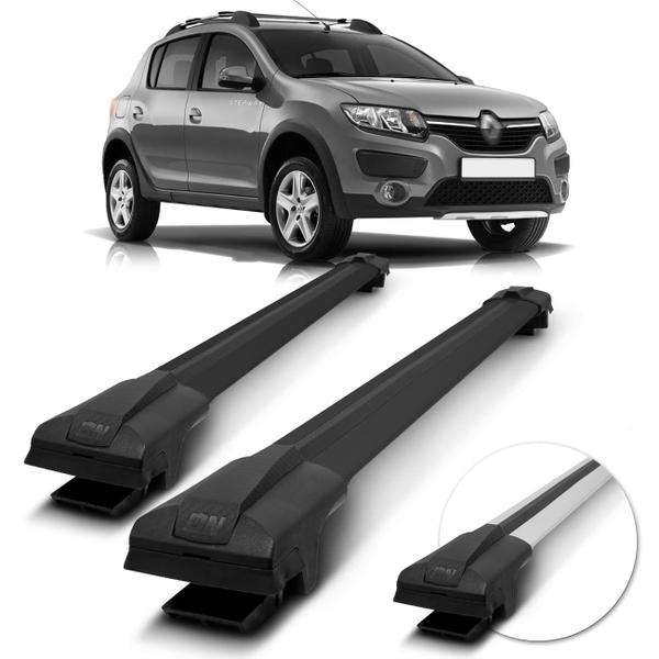 Rack de Teto Travessa Larga Sandero Stepway 2015 A 2022 Preto Prata 45Kg - Stoned On Rack Imagem de Rack de Teto Travessa Larga Sandero Stepway 2015 A 2022 Preto Prata 45Kg