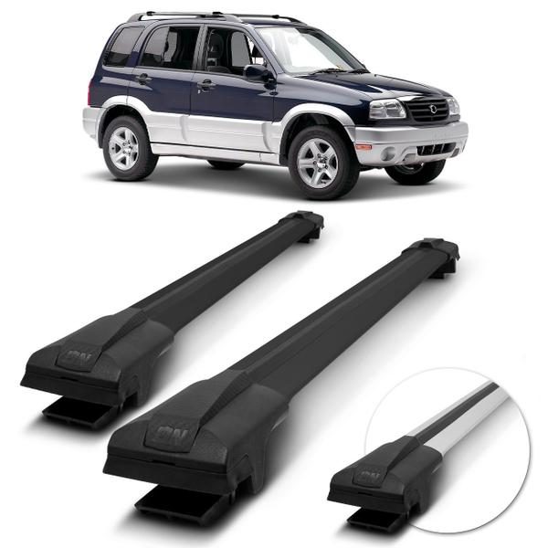 Rack de Teto Travessa Larga Suzuki Grand Vitara 1998 A 2004 Preto Prata 45Kg - Stoned On Rack Imagem de Rack de Teto Travessa Larga Suzuki Grand Vitara 1998 A 2004 Preto Prata 45Kg