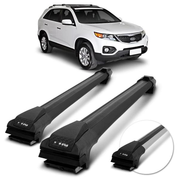 Imagem de Rack de Teto Travessa Slim Kia Sorento 2010 2011 com Teto Solar Preto Prata 45Kg