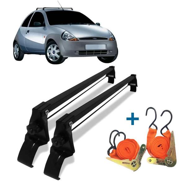 Rack de Teto Vhip Ford Ka 1997-2007 + Cintas Catraca - Preto Imagem de Rack de Teto Vhip Ford Ka 1997-2007 + Cintas Catraca - Preto