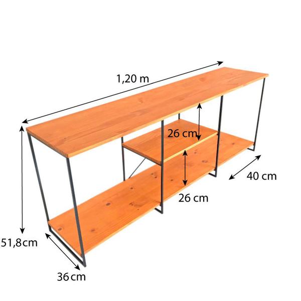 Imagem de Rack de TV Industrial de Ferro e Madeira  1,20m Carvalho e Preto