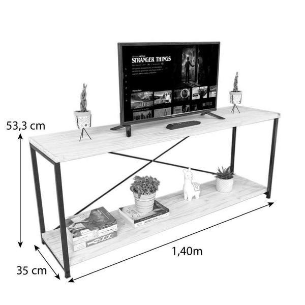 Imagem de Rack de TV Industrial de Ferro e Madeira Style Square 2 Nichos de Gaveta e 1 Nicho Tabaco e Branco