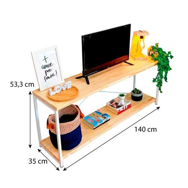 Imagem de Rack de TV Industrial de Ferro e Madeira Style Square Natural e Branco