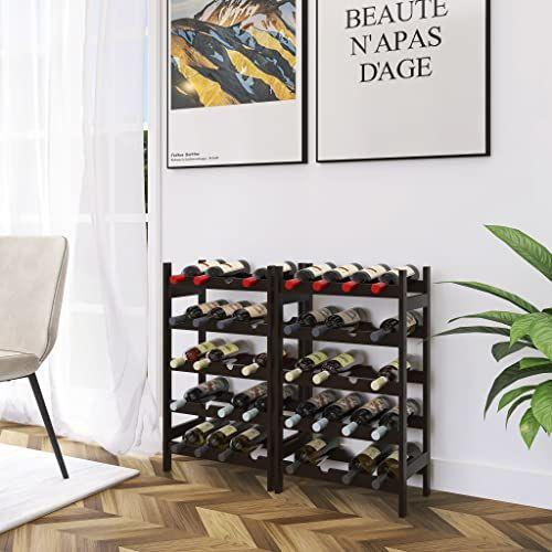 Rack de vinho de bambu SMIBUY, suporte de exibição de 20 garrafas, prateleiras de armazenamento em pé livre de 5 níveis para cozinha, despensa, adega, bar (marrom escuro) Imagem de Rack de vinho de bambu SMIBUY, suporte de exibição de 20 garrafas, prateleiras de armazenamento em pé livre de 5 níveis para cozinha, despensa, adega, bar (marrom escuro)