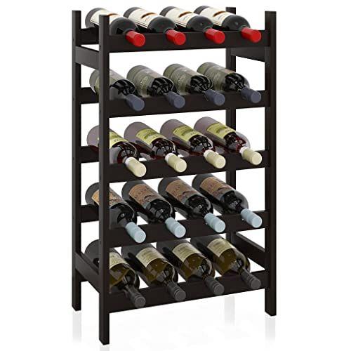 Rack de vinho de bambu SMIBUY, suporte de exibição de 20 garrafas, prateleiras de armazenamento em pé livre de 5 níveis para cozinha, despensa, adega, bar (marrom escuro) Imagem de Rack de vinho de bambu SMIBUY, suporte de exibição de 20 garrafas, prateleiras de armazenamento em pé livre de 5 níveis para cozinha, despensa, adega, bar (marrom escuro)
