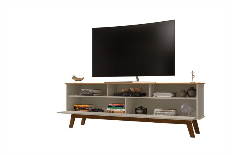 Imagem de Rack Elegant em MDF para TVs de até 65" com 4 Nichos Cinamomo Off White Bechara