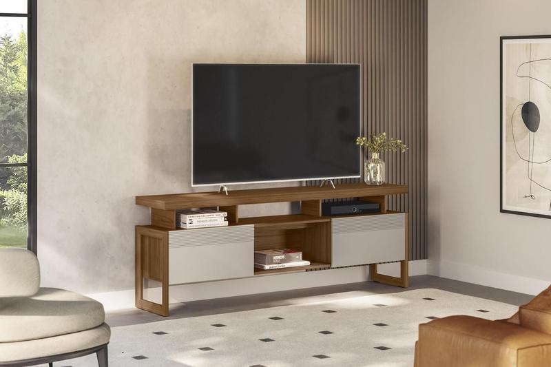 Imagem de Rack Esmeralda 2 PT JATOBA/OFF WHITE 180 cm - Linea Brasil