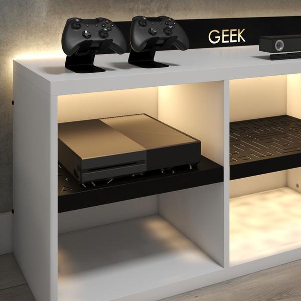 Imagem de Rack Estante Bancada Gamer Geek Branco Sem Led Incluso