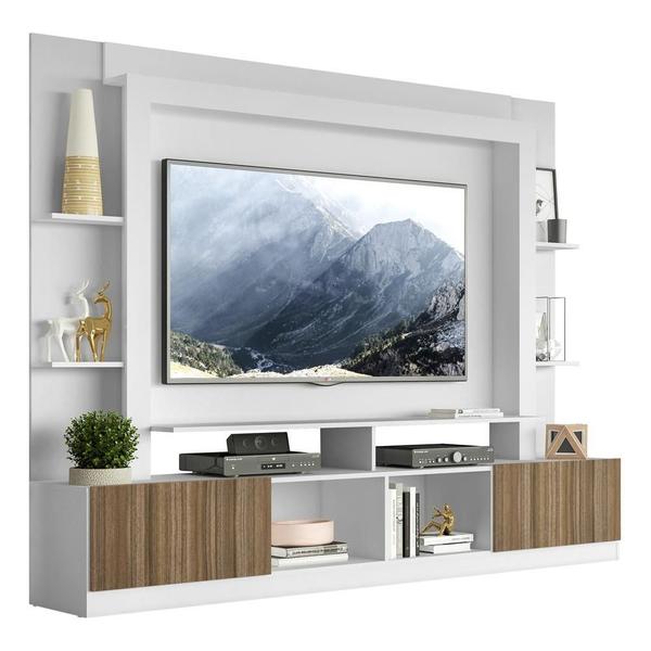 Imagem de Rack Estante c/ Painel e Suporte TV 65" e 2 portas Oslo Multimóveis Branco/Madeirado