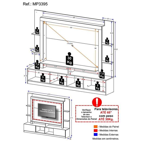 Imagem de Rack Estante c/ Painel TV 65" e 2 portas Oslo Multimóveis Branco/Lacca Fumê