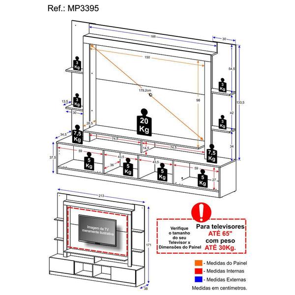 Imagem de Rack Estante c/ Painel TV 65" e 2 portas Oslo Multimóveis Madeirado/Lacca Fumê