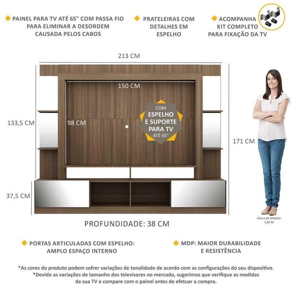 Imagem de Rack Estante c/ Suporte TV 65" e Espelho Oslo Multimóveis Madeirado/Branco