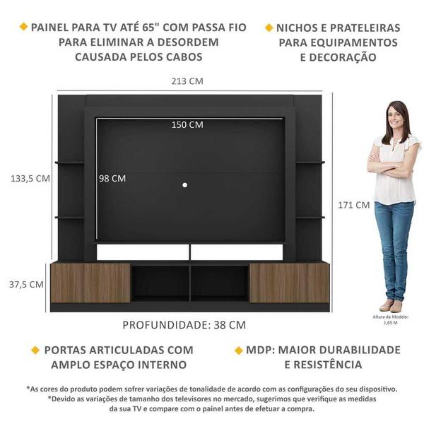 Imagem de Rack Estante com Painel TV 65" e 2 portas Oslo Multimóveis Preto/Madeirado