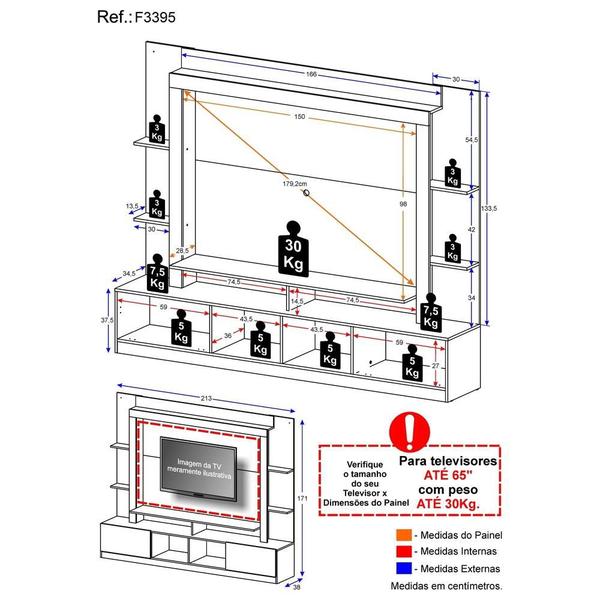 Imagem de Rack Estante com Painel TV 65" e 2 portas Rio Multimóveis