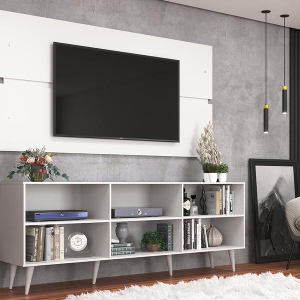 Imagem de Rack Estante Grande Painel para Tv até 55 Polegadas com Pés Branco