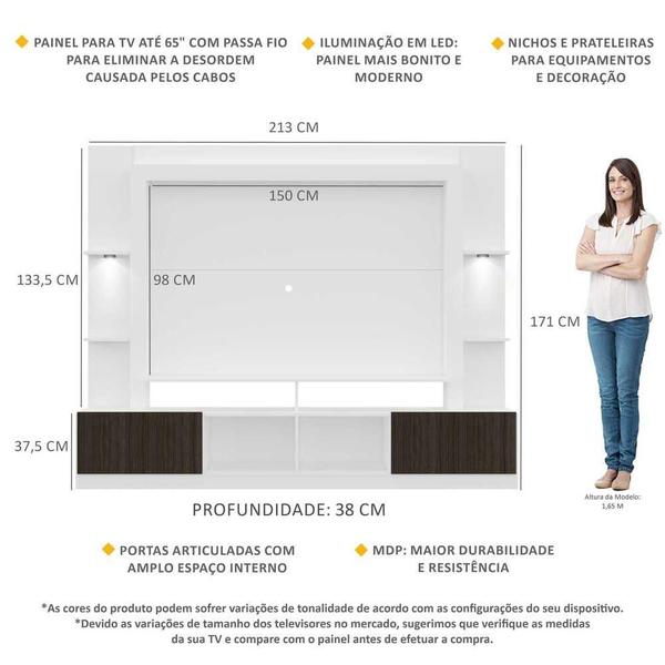 Imagem de Rack Estante TV 65" com Leds Berlim Multimóveis Branco/Tenerife