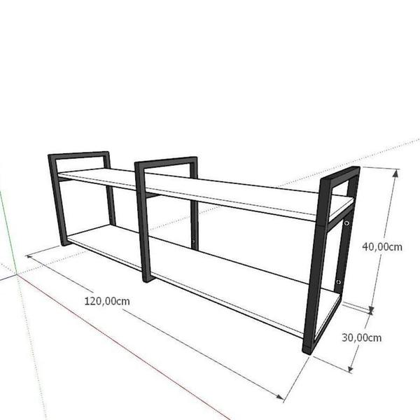 Imagem de Rack estilo industrial aço cor preto prateleiras 30cm cor branca modelo ind04brk