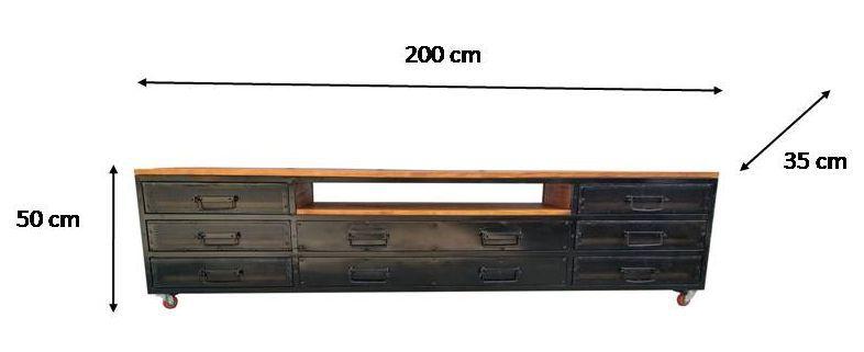 Imagem de Rack Estilo Industrial de Ferro e Madeira - Com 4 Rodízios, 8 Gavetas e 1 Prateleira