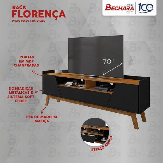 Imagem de Rack Florença 1.8 Preto Fosco/Naturalle - Bechara Móveis