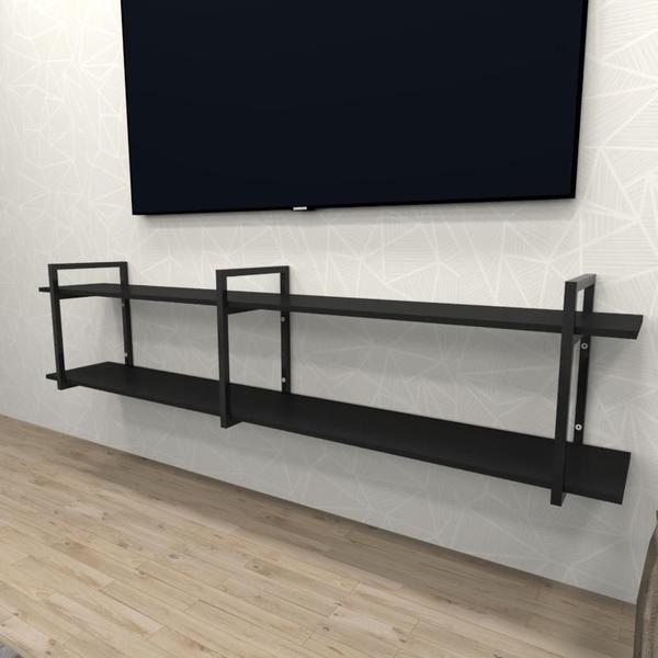 Imagem de Rack industrial aço cor preto 180x30x40cm (C)x(L)x(A) cor mdf preto modelo ind39prk