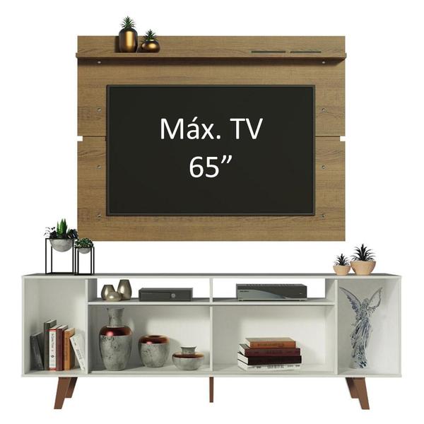 Imagem de Rack Madesa Cancun com Pés e Painel para TV até 65 Polegadas - Branco/Rustic 095Z