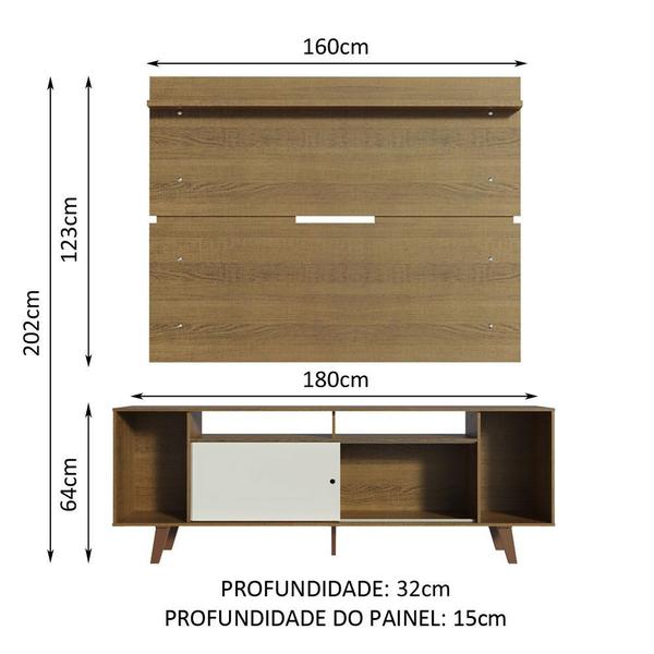 Imagem de Rack Madesa Cancun com Pés e Painel para TV até 65 Polegadas - Rustic/Branco 6E5Z