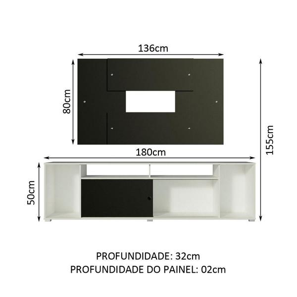 Imagem de Rack Madesa Cancun e Painel para TV até 58 Polegadas - Branco/Preto 738N