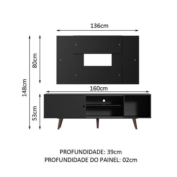 Imagem de Rack Madesa Dubai com Pés e Painel para TV até 58 Polegadas - Preto/Rustic 8ND8