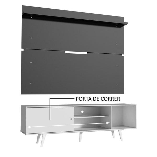 Imagem de Rack Madesa Dubai e Painel para TV até 65 Polegadas com Pés - Branco/Preto 0977