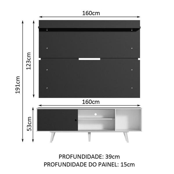 Imagem de Rack Madesa Dubai e Painel para TV até 65 Polegadas com Pés - Branco/Preto 7377