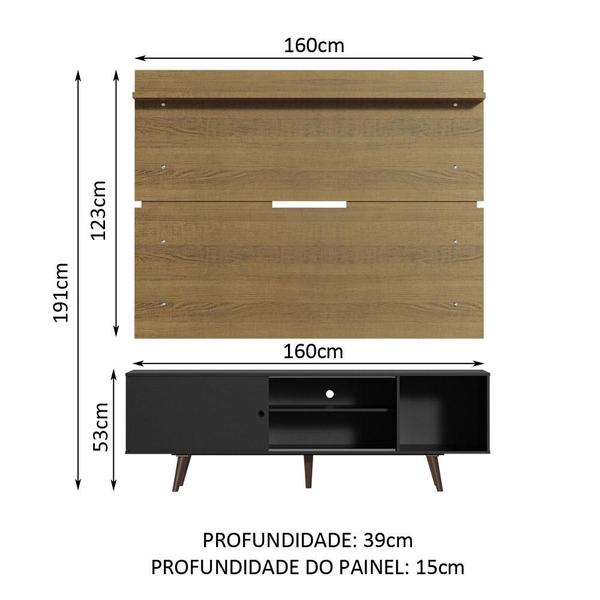 Imagem de Rack Madesa Dubai e Painel para TV até 65 Polegadas com Pés - Preto/Rustic 8N5Z