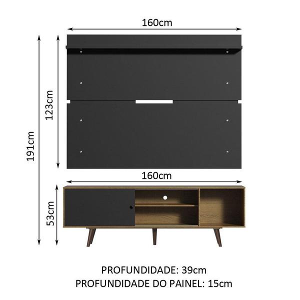 Imagem de Rack Madesa Dubai e Painel para TV até 65 Polegadas com Pés - Rustic/Preto 7KD8