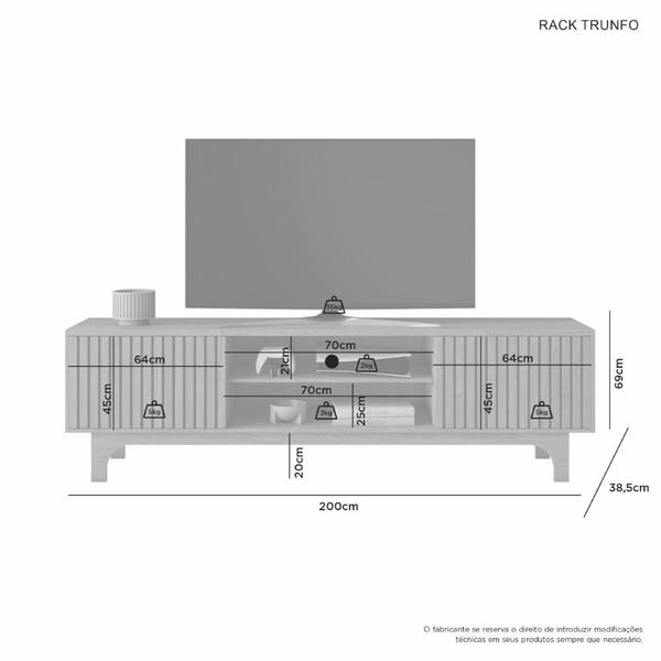 Imagem de Rack MDF e MDP Ripado para TV de até 70 polegadas Off e Cinamomo