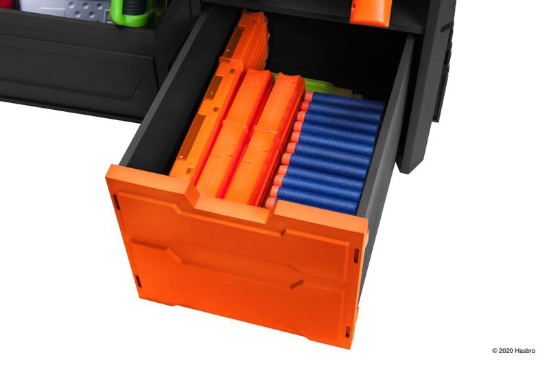 Imagem de Rack NERF Elite Blaster - Armazenamento para até seis blasters, incluindo acessórios para prateleiras e gavetas, laranja e preto - Exclusivo da Amazon